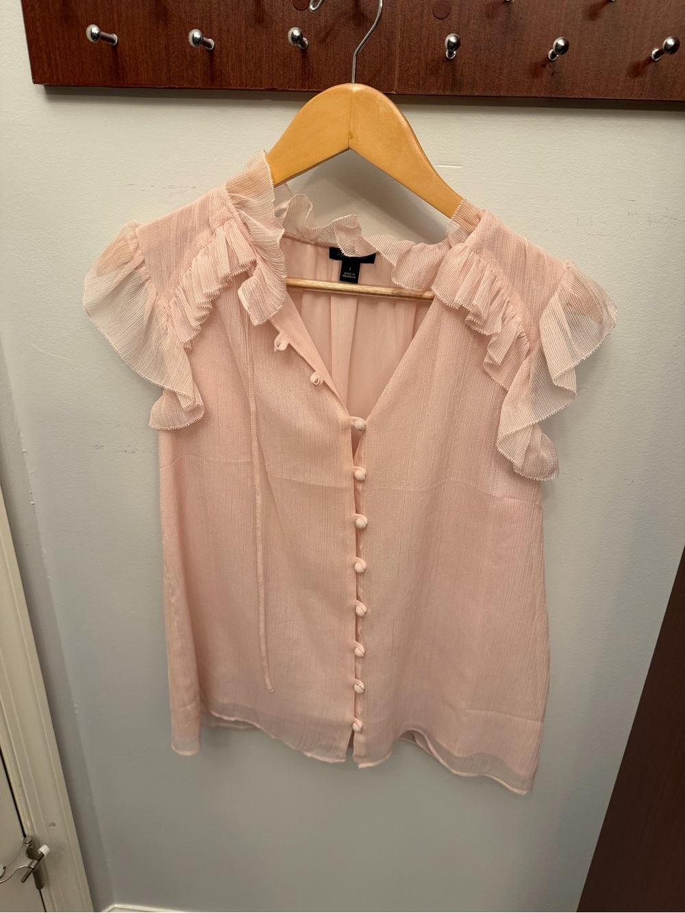 Ann Taylor Blush Pink Ruffle Cap-Sleeve Button-Front Blouse
